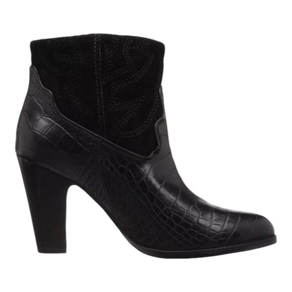 Matisse X Understated Black Leather Boot Done N Dusted Suede Pointy Toe Western - Picture 2 of 10